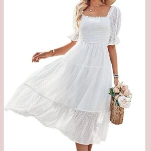 EUC Merokeety white puff sleeve midi dress